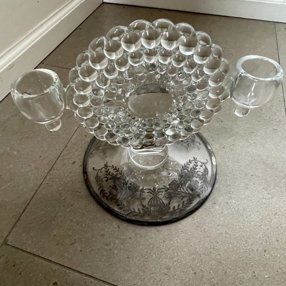 Vintage Candlestick Holder Double Arm Beaded Glass Floral Detail - Picture 8 of 8